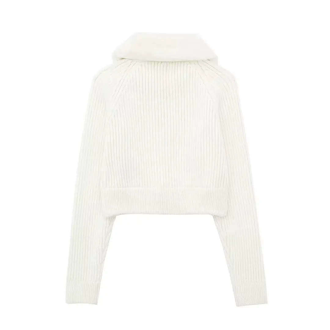 Astrid Faux Fur Crop Knitted Jacket
