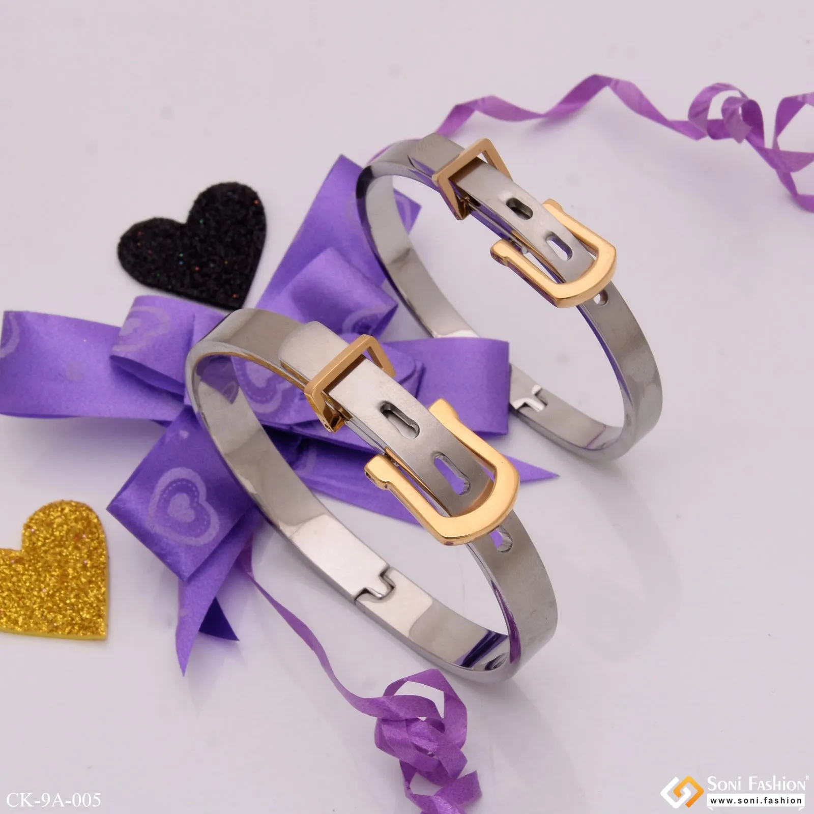 Belt Stylish Design Best Quality Golden & Silver Color Couple Kada - Style A005