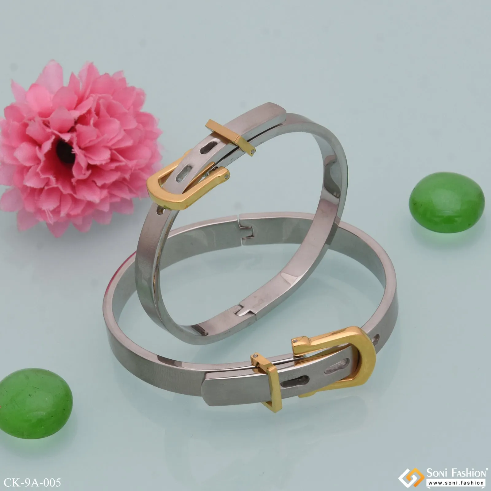 Belt Stylish Design Best Quality Golden & Silver Color Couple Kada - Style A005