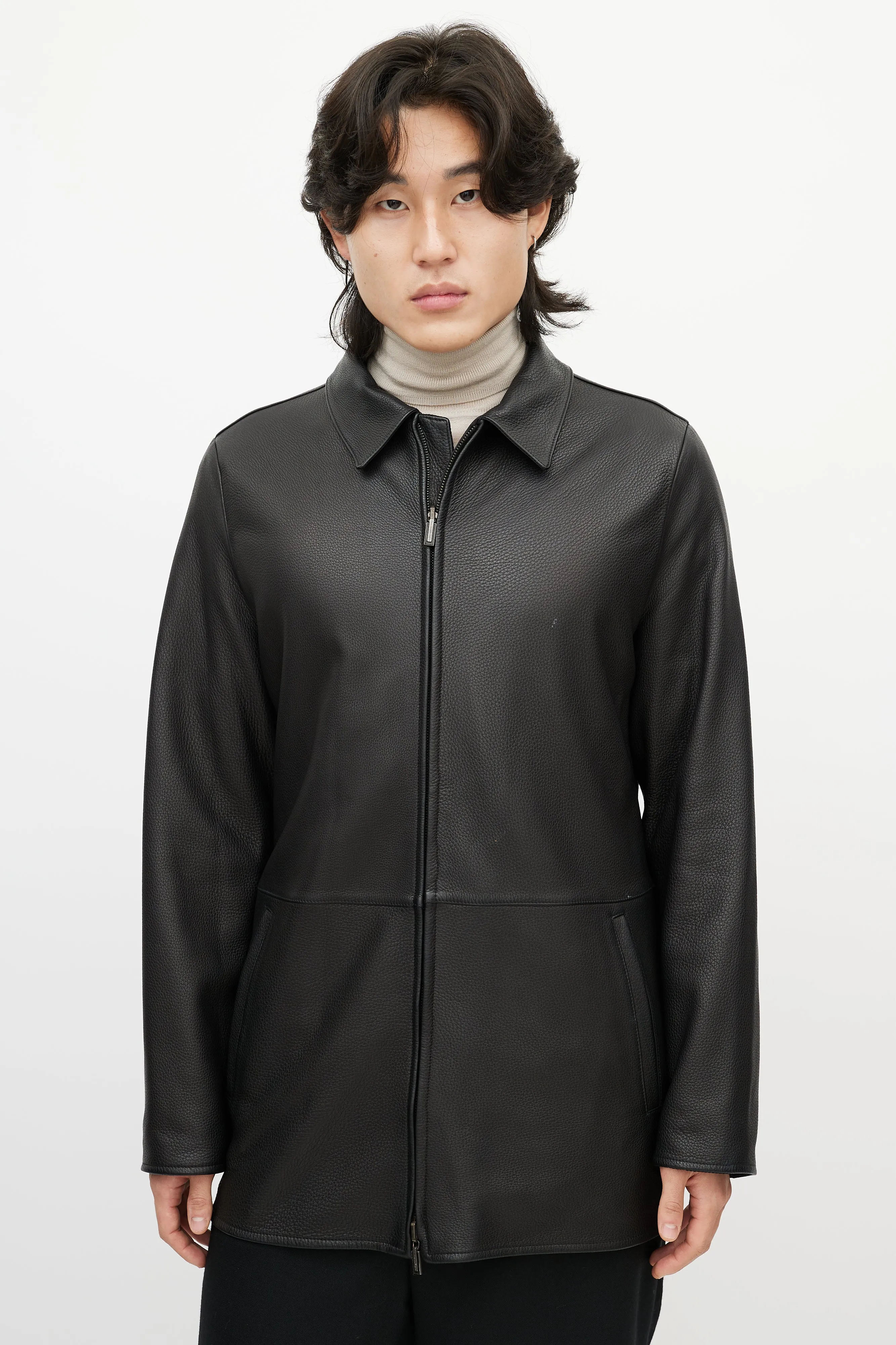 Black Leather & Nylon Reversible Jacket