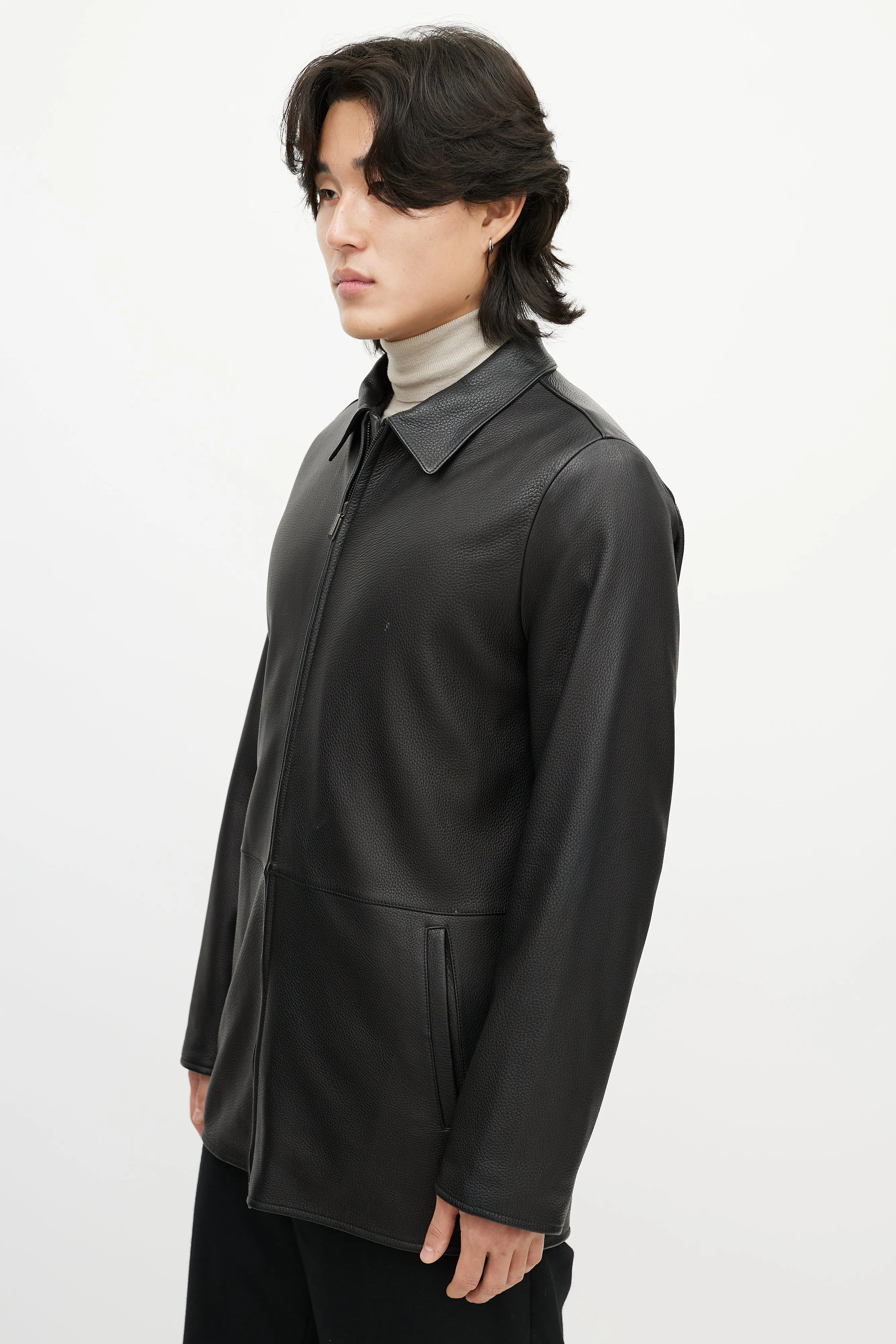 Black Leather & Nylon Reversible Jacket