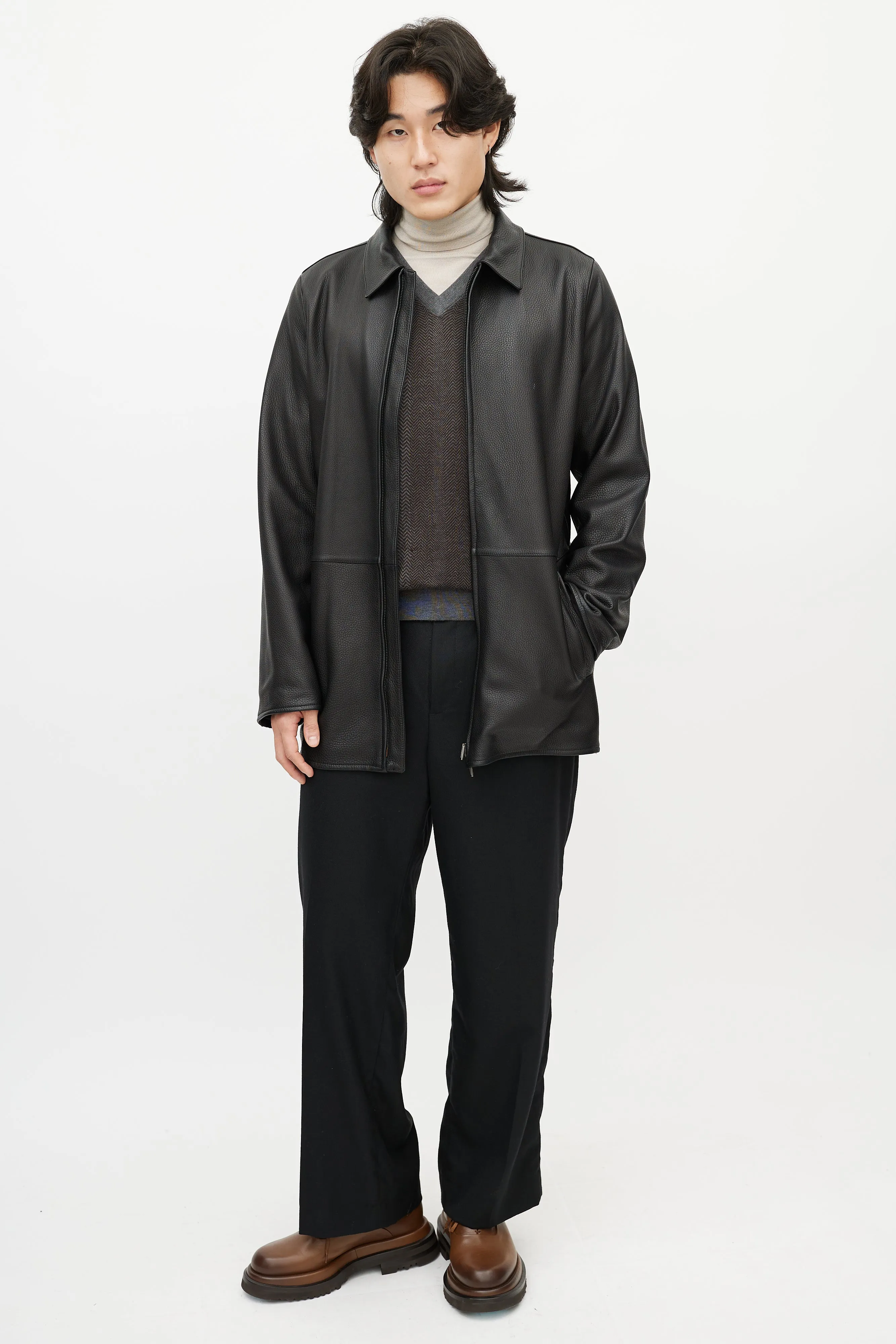 Black Leather & Nylon Reversible Jacket