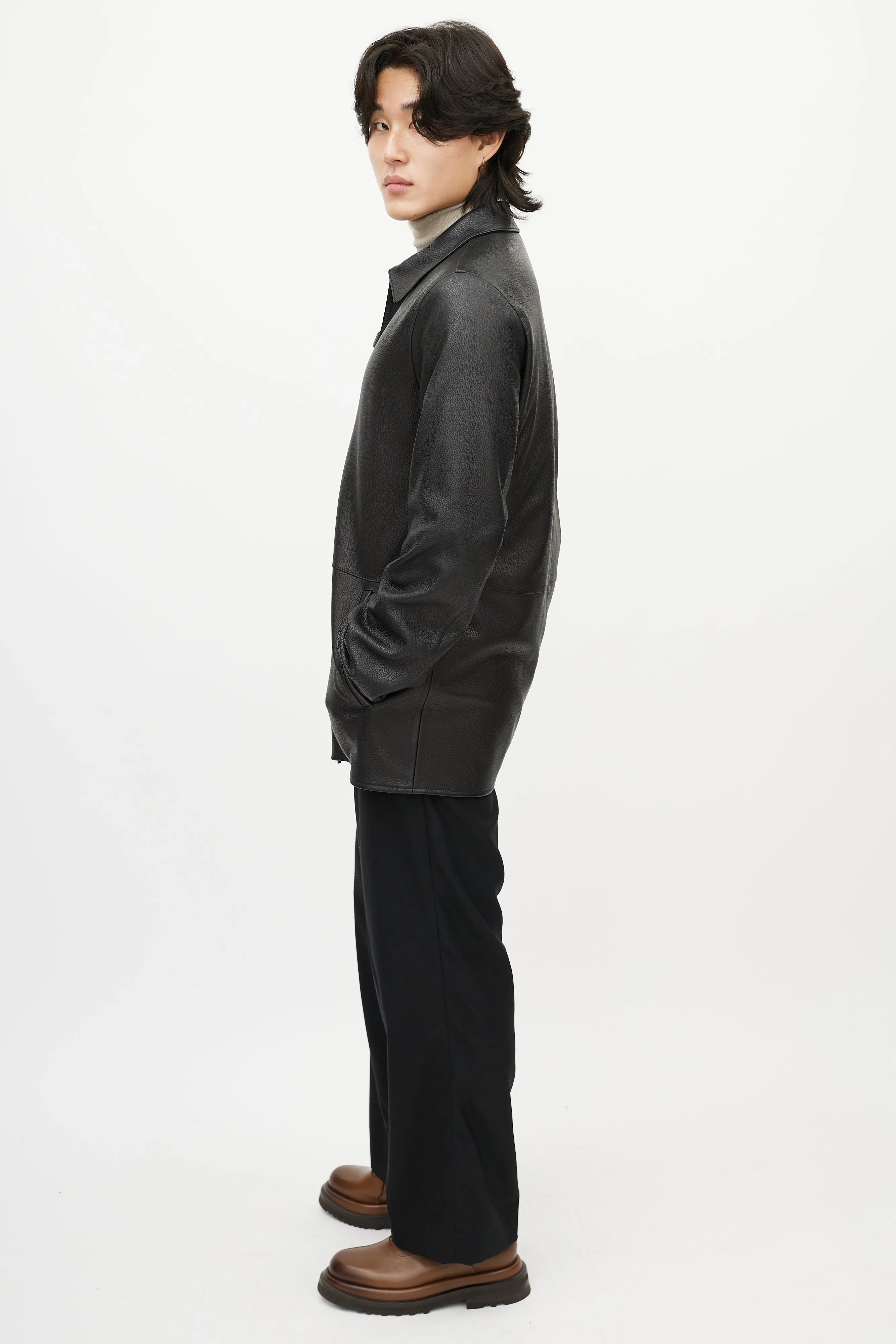 Black Leather & Nylon Reversible Jacket