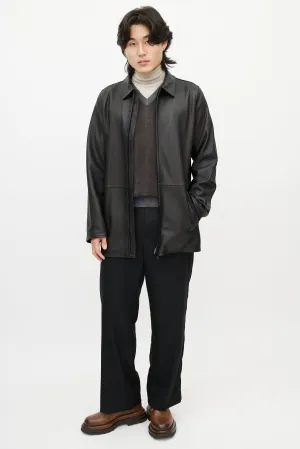 Black Leather & Nylon Reversible Jacket