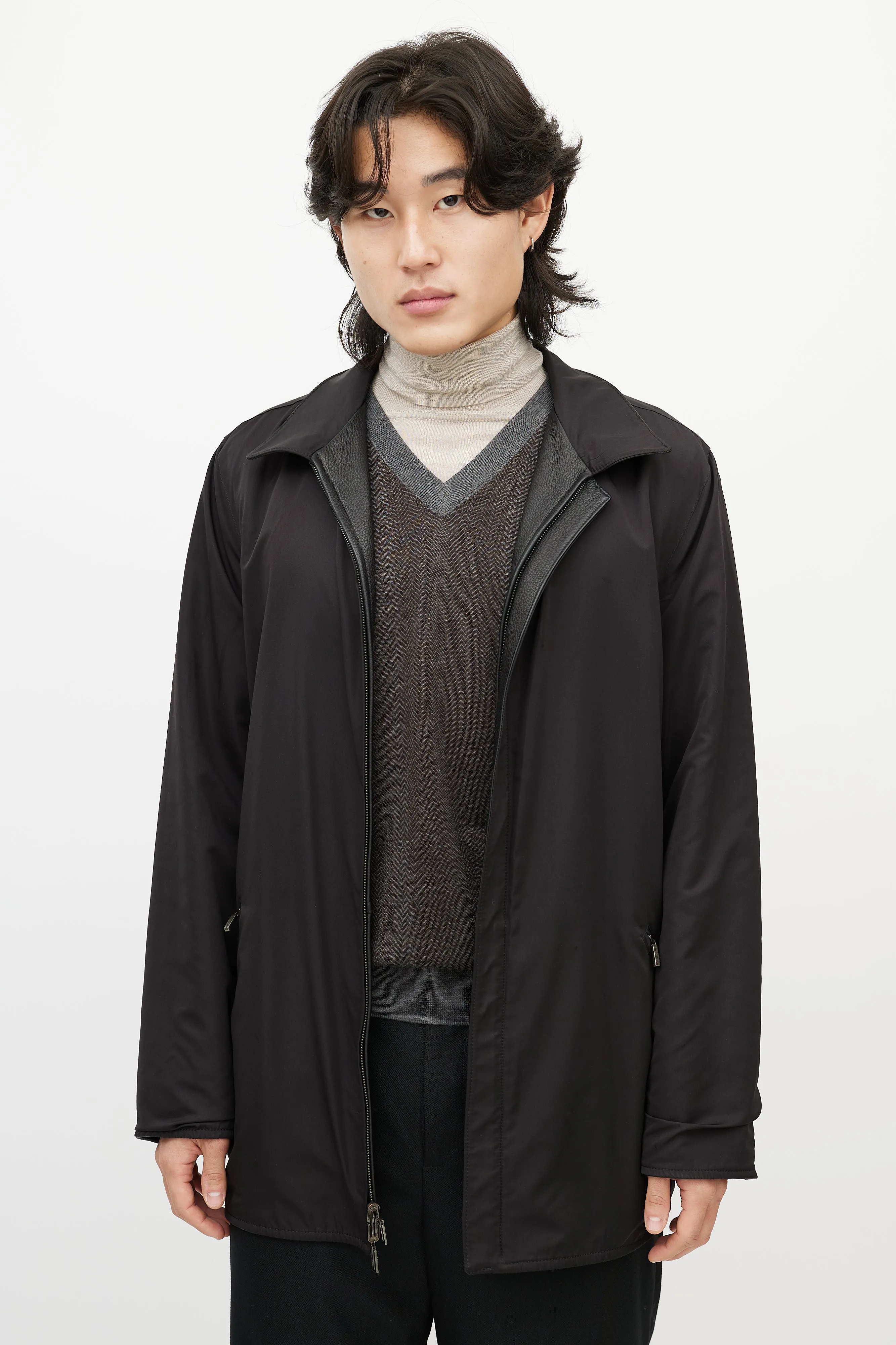 Black Leather & Nylon Reversible Jacket