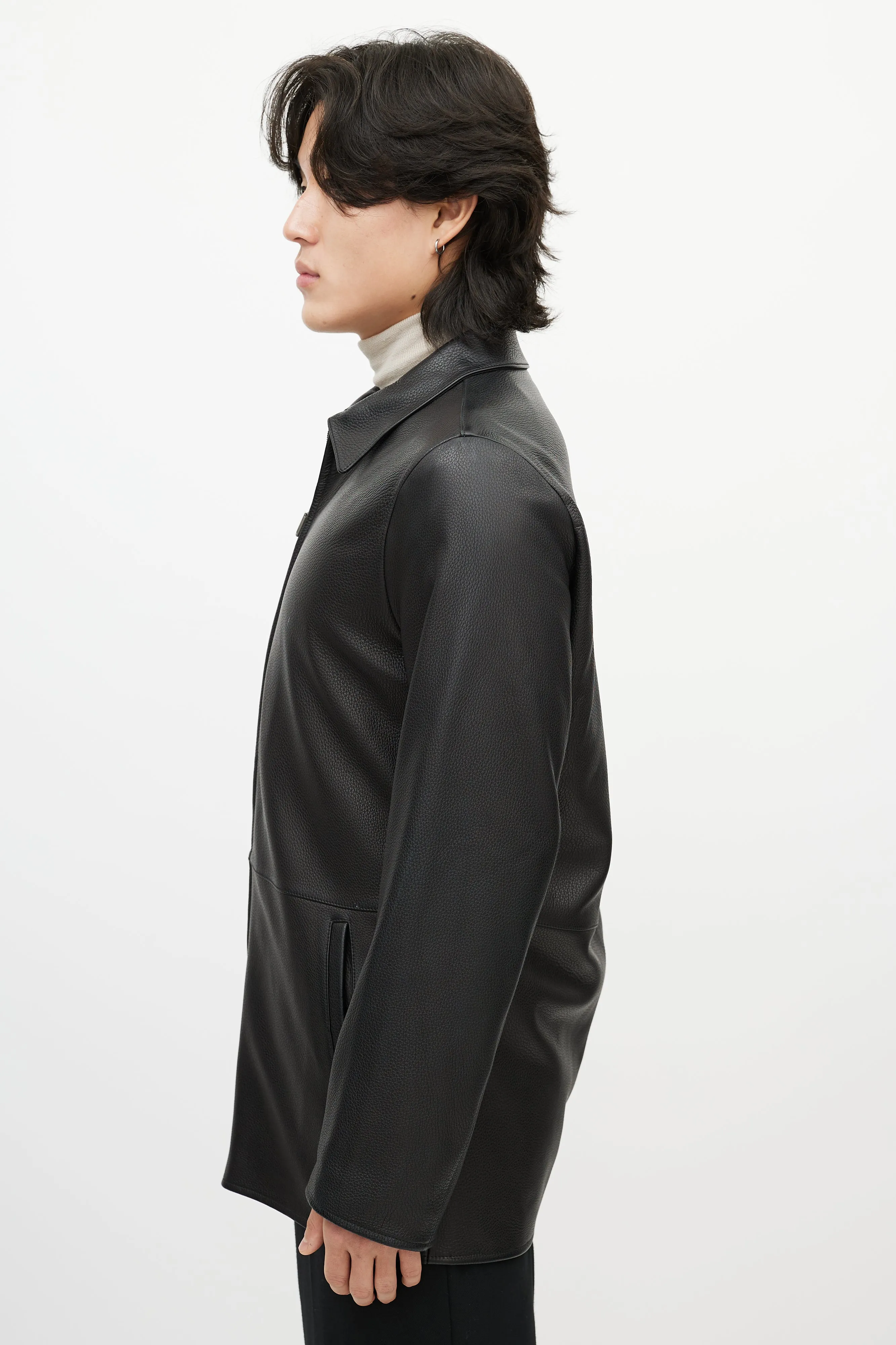 Black Leather & Nylon Reversible Jacket
