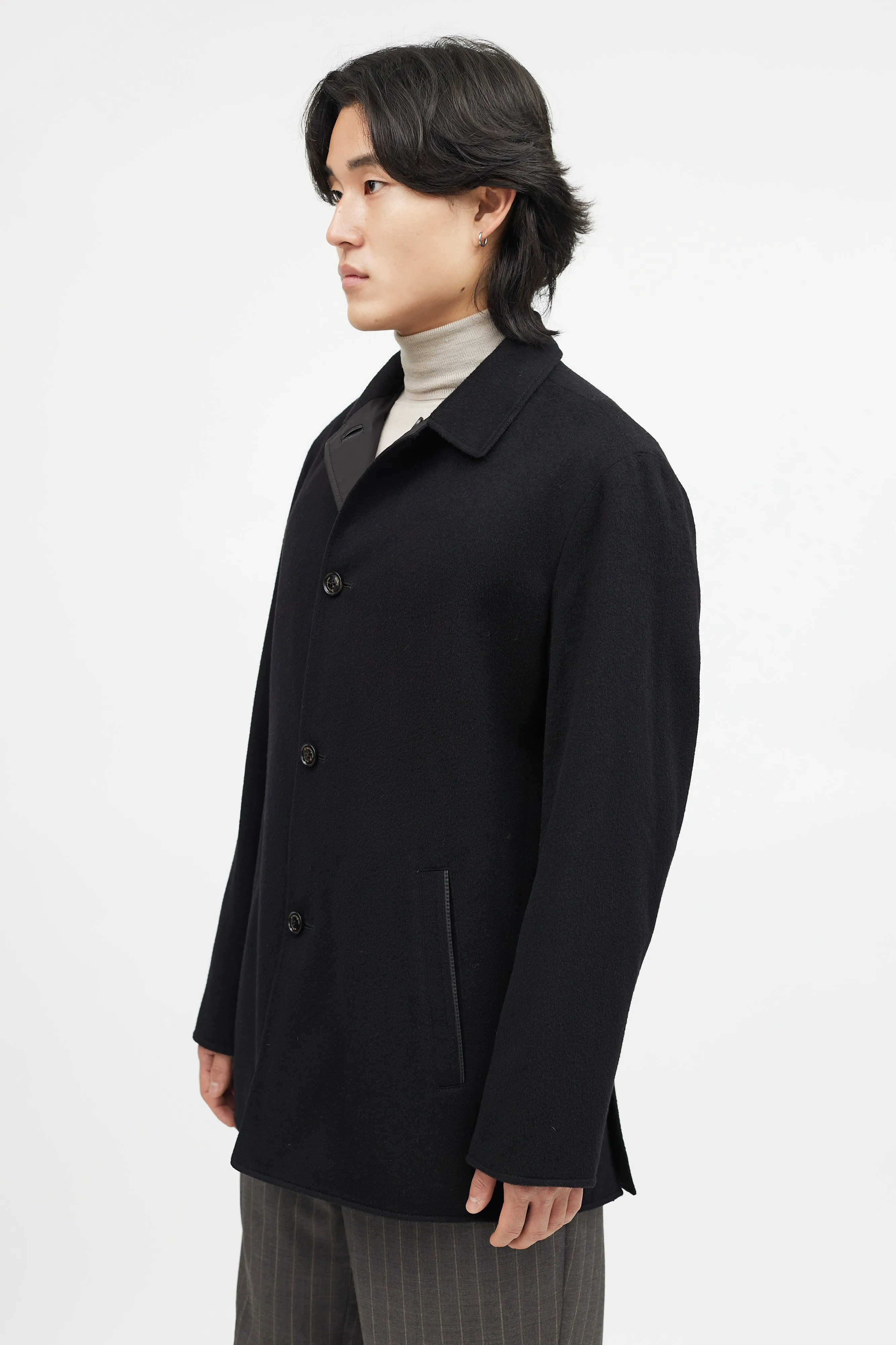 Black Wool Nylon Reversible Jacket