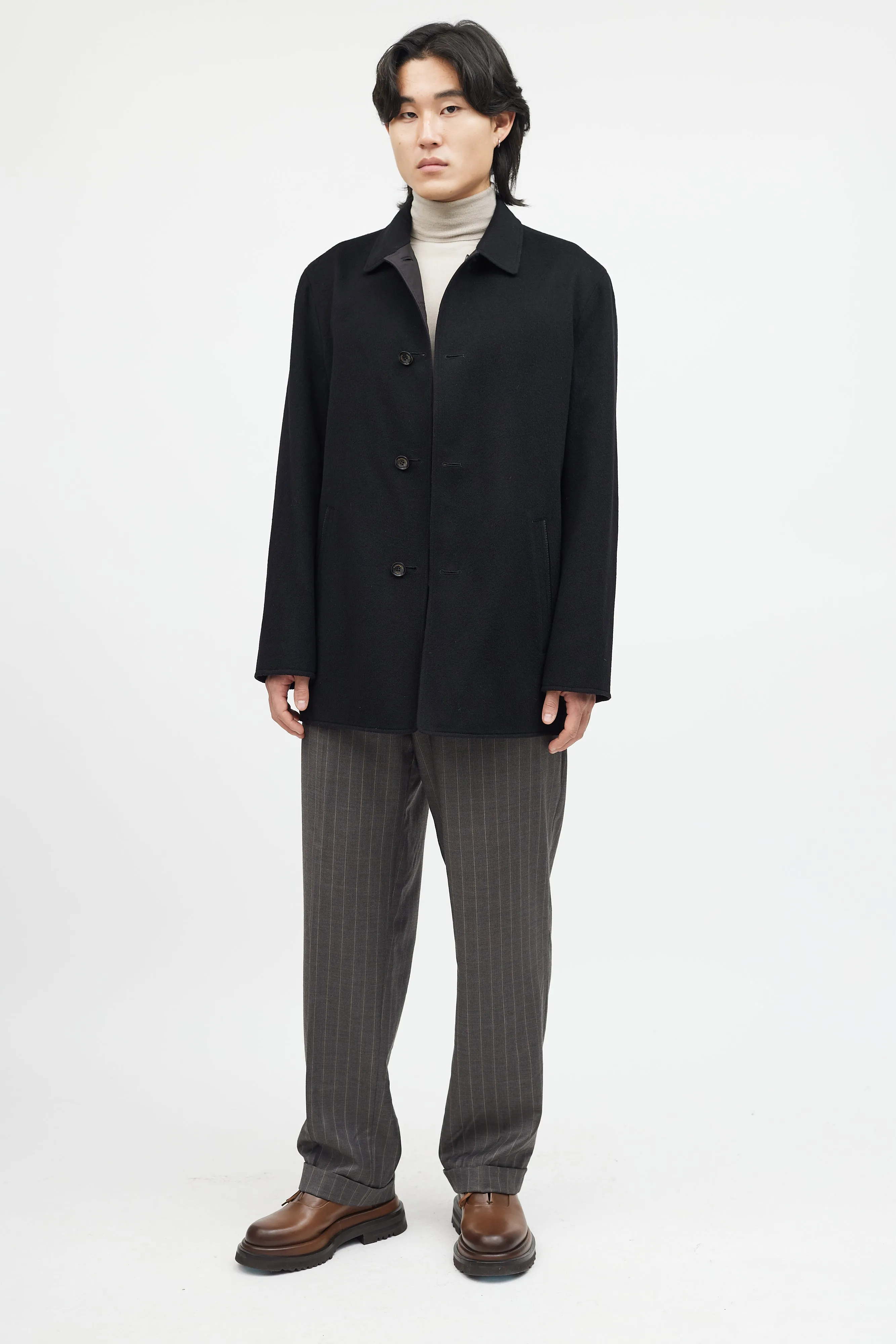 Black Wool Nylon Reversible Jacket