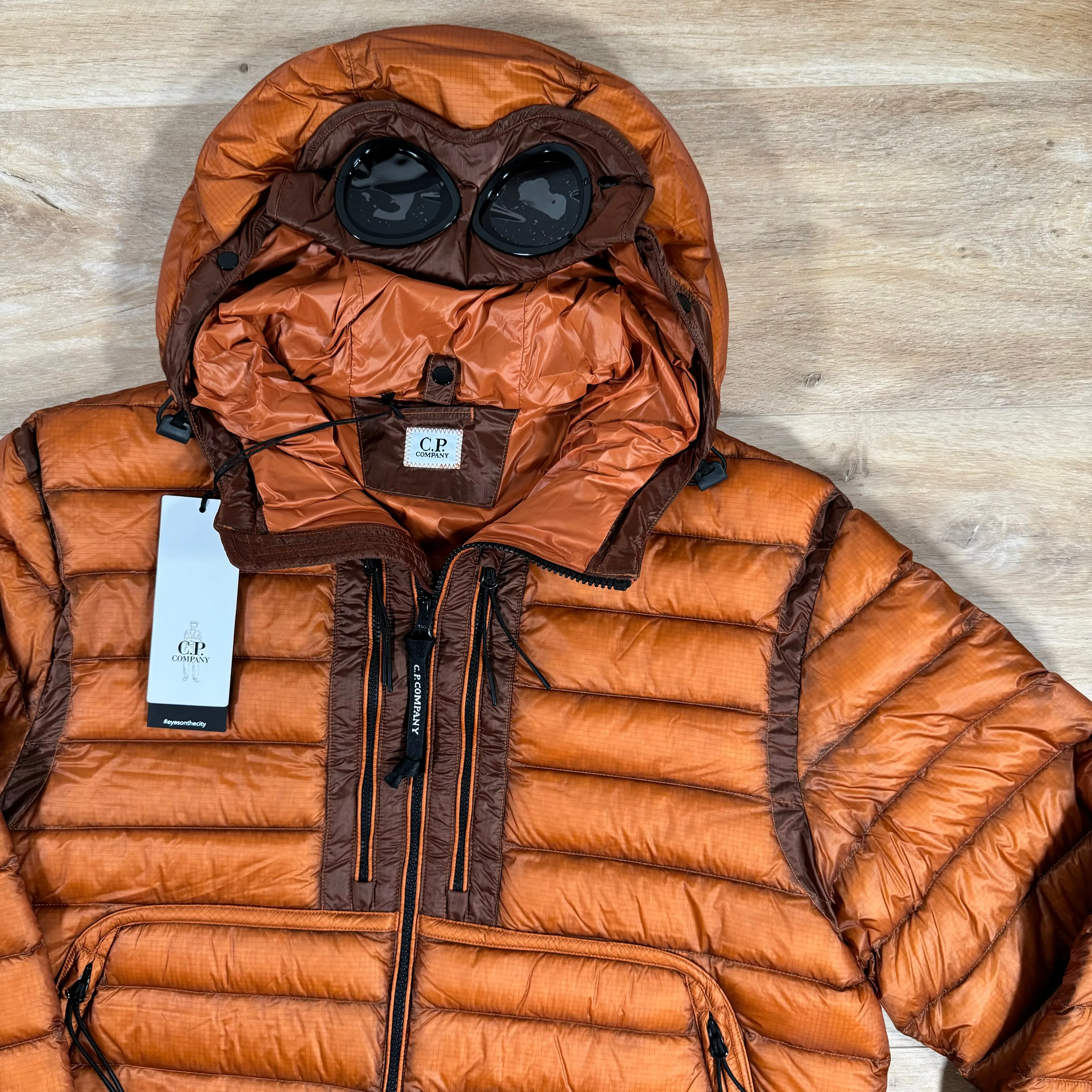 C.P. Company D.D. Shell Goggle Down Jacket in Bombay Brown