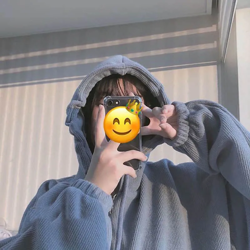 Cute Korean Blue Loose Hoodie