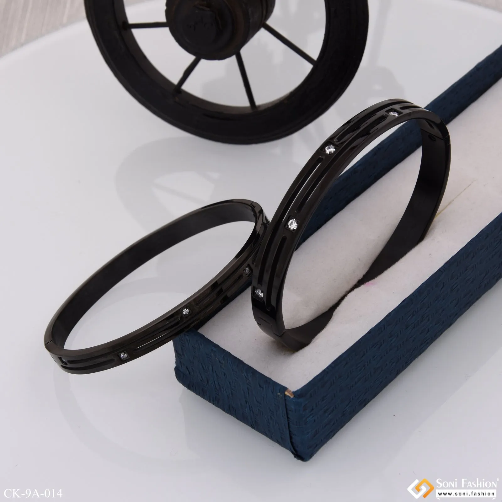 Designer Design Best Quality With Diamond Black Color Couple Kada - Style A014