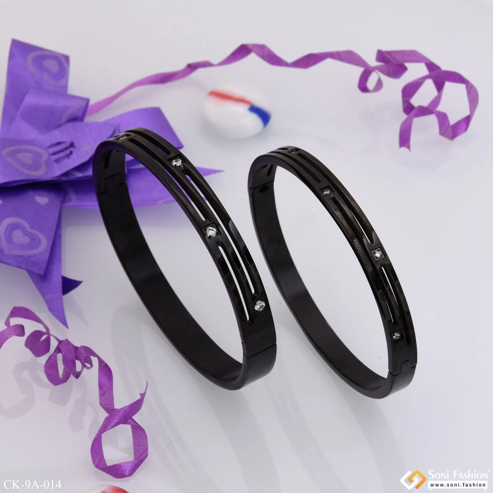 Designer Design Best Quality With Diamond Black Color Couple Kada - Style A014