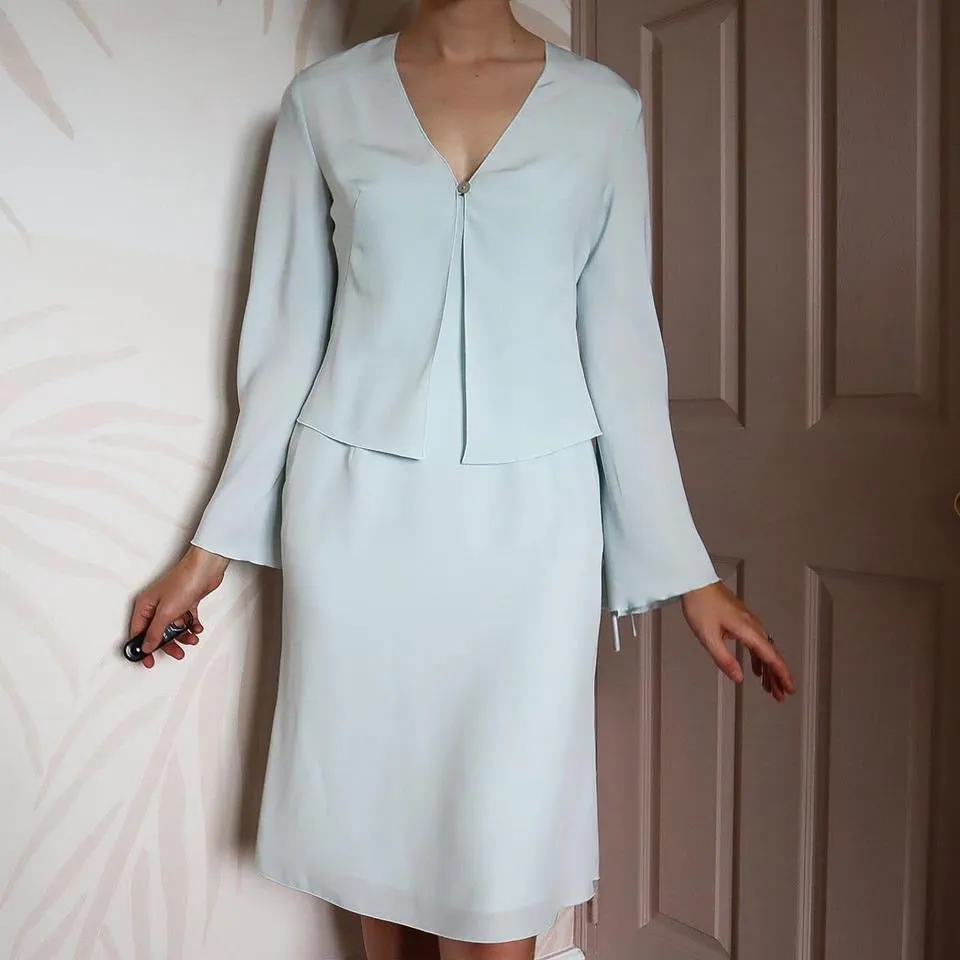 Dusk Baby Blue 2 Piece Dress & Shawl Jacket UK 14