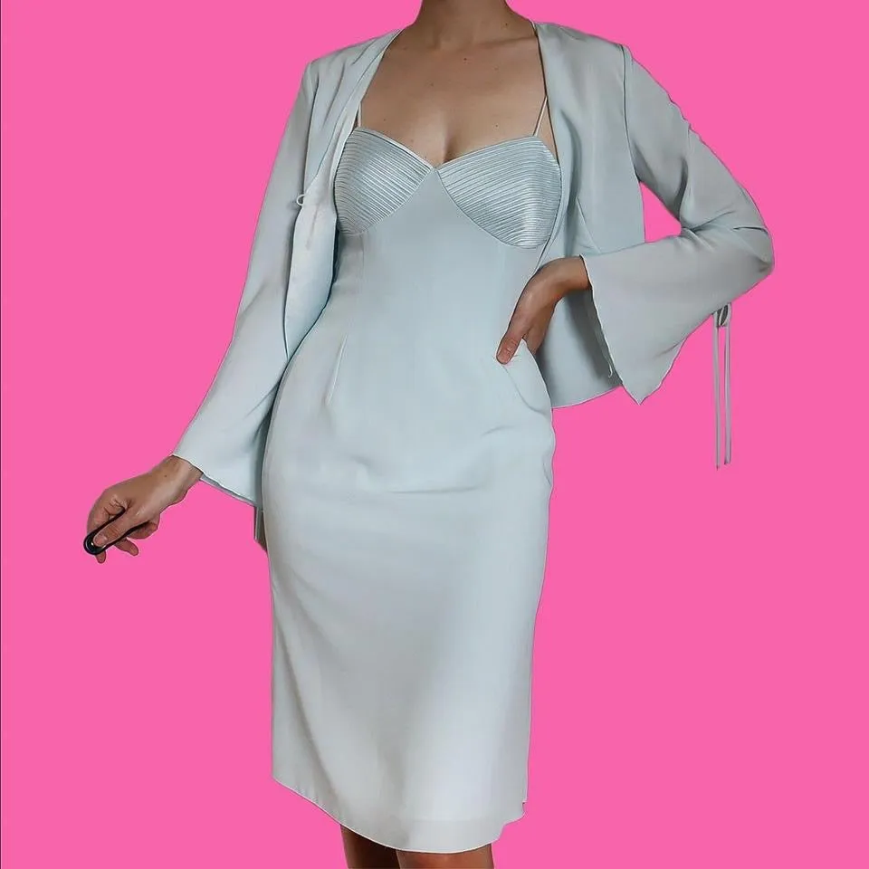 Dusk Baby Blue 2 Piece Dress & Shawl Jacket UK 14