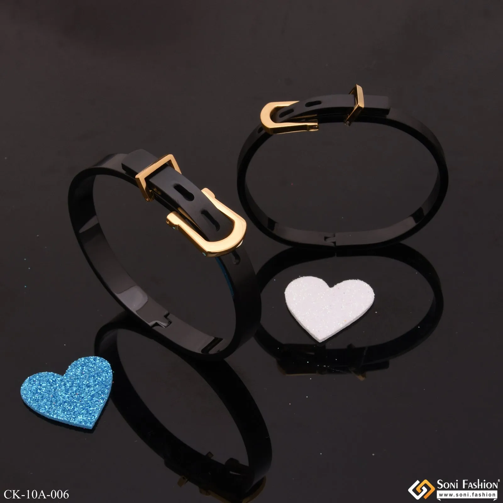 Eye-catching Design Belt Black & Golden Color Couple Kada - Style A006