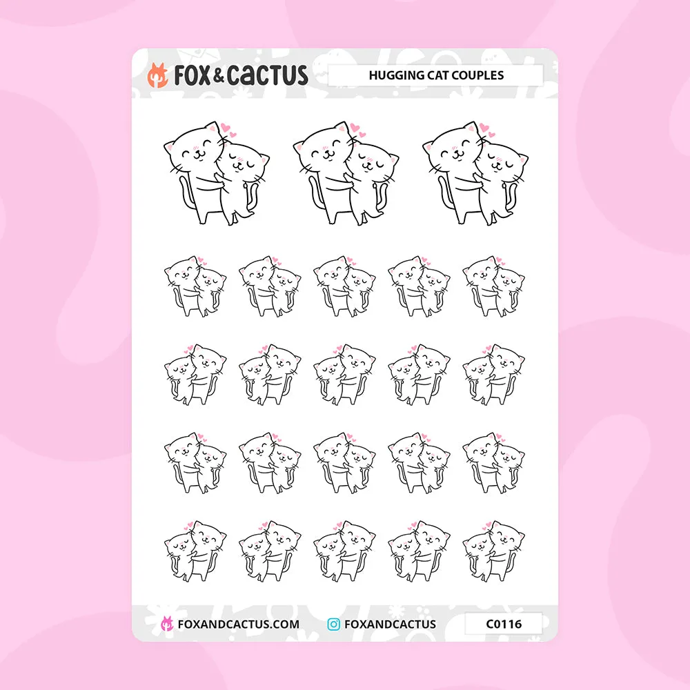 Hugging Cat Couple Stickers
