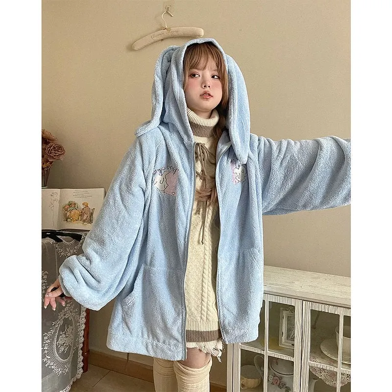 Kawaii Cute Rabbit Ears Plush Hooded Sweater