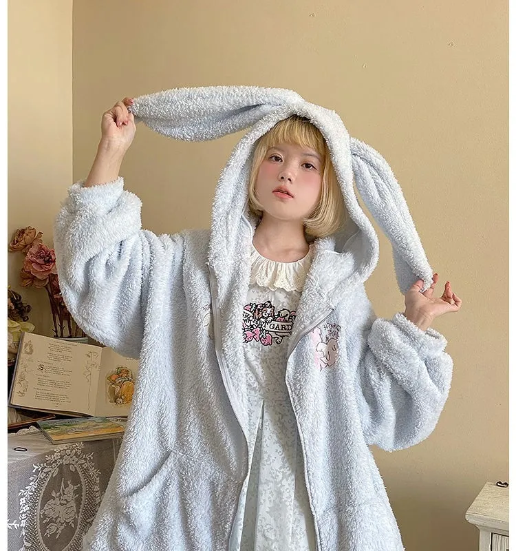 Kawaii Cute Rabbit Ears Plush Hooded Sweater