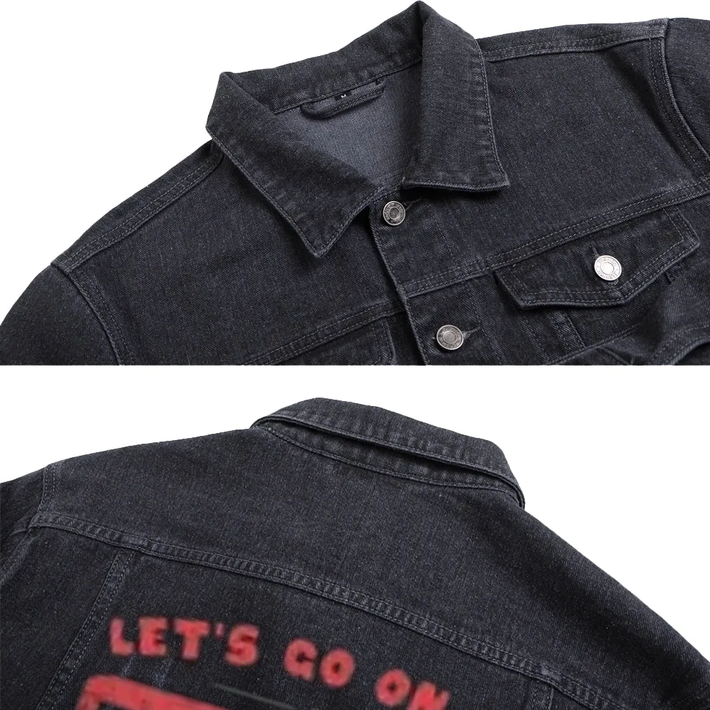 Mens Vintage LET'S GO ON AN EXPIRATION DATE Skull Graphic Denim Jacket