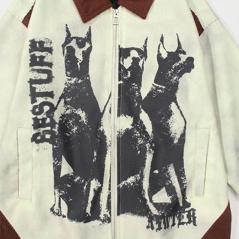 Riolio mens jackets American-Style Retro Distressed Waste Soil Style Workwear Jacket Men's Spring and Autumn Loose Tie-Dyed Printed Couple Jacket