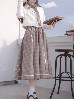 Rose Skirt Retro   Brooch Jacket Bow Shirt Tie French Check Short Suit Lace-Up