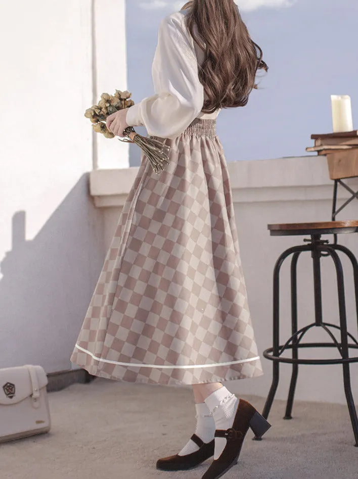 Rose Skirt Retro   Brooch Jacket Bow Shirt Tie French Check Short Suit Lace-Up
