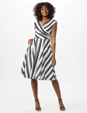 Stripe Textured Cotton Faux Wrap Dress