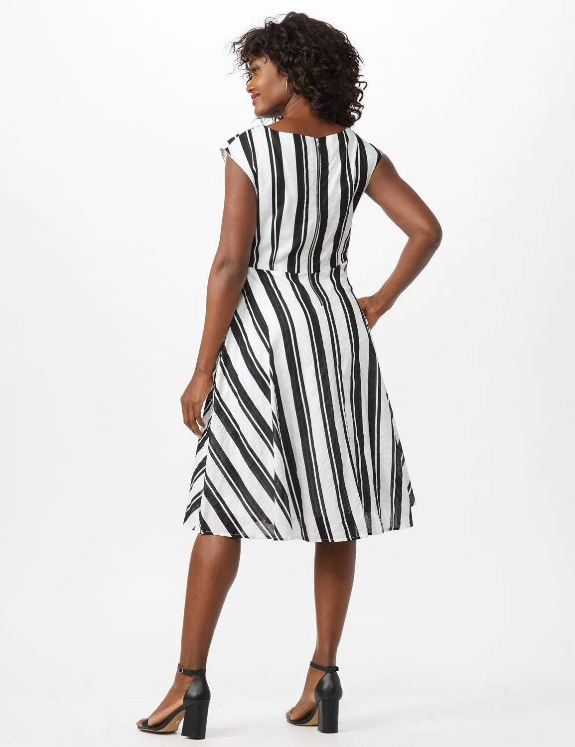 Stripe Textured Cotton Faux Wrap Dress