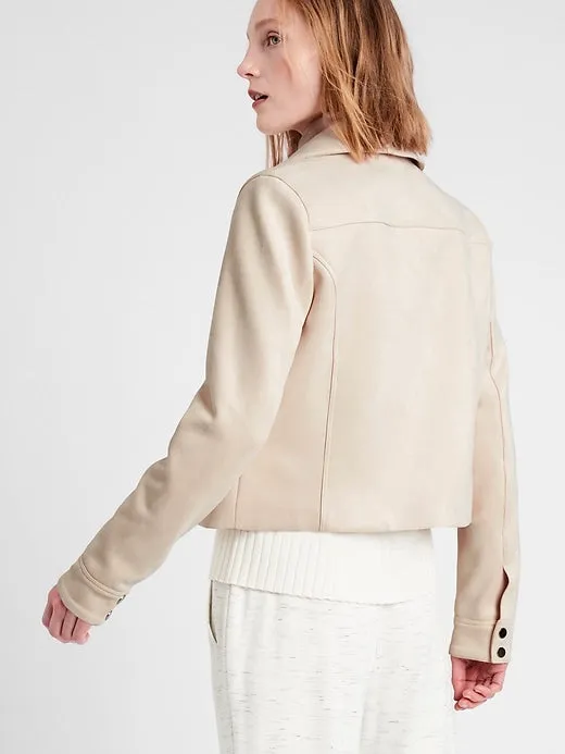 Vegan Suede 4-Pocket Jacket in Almond Beige