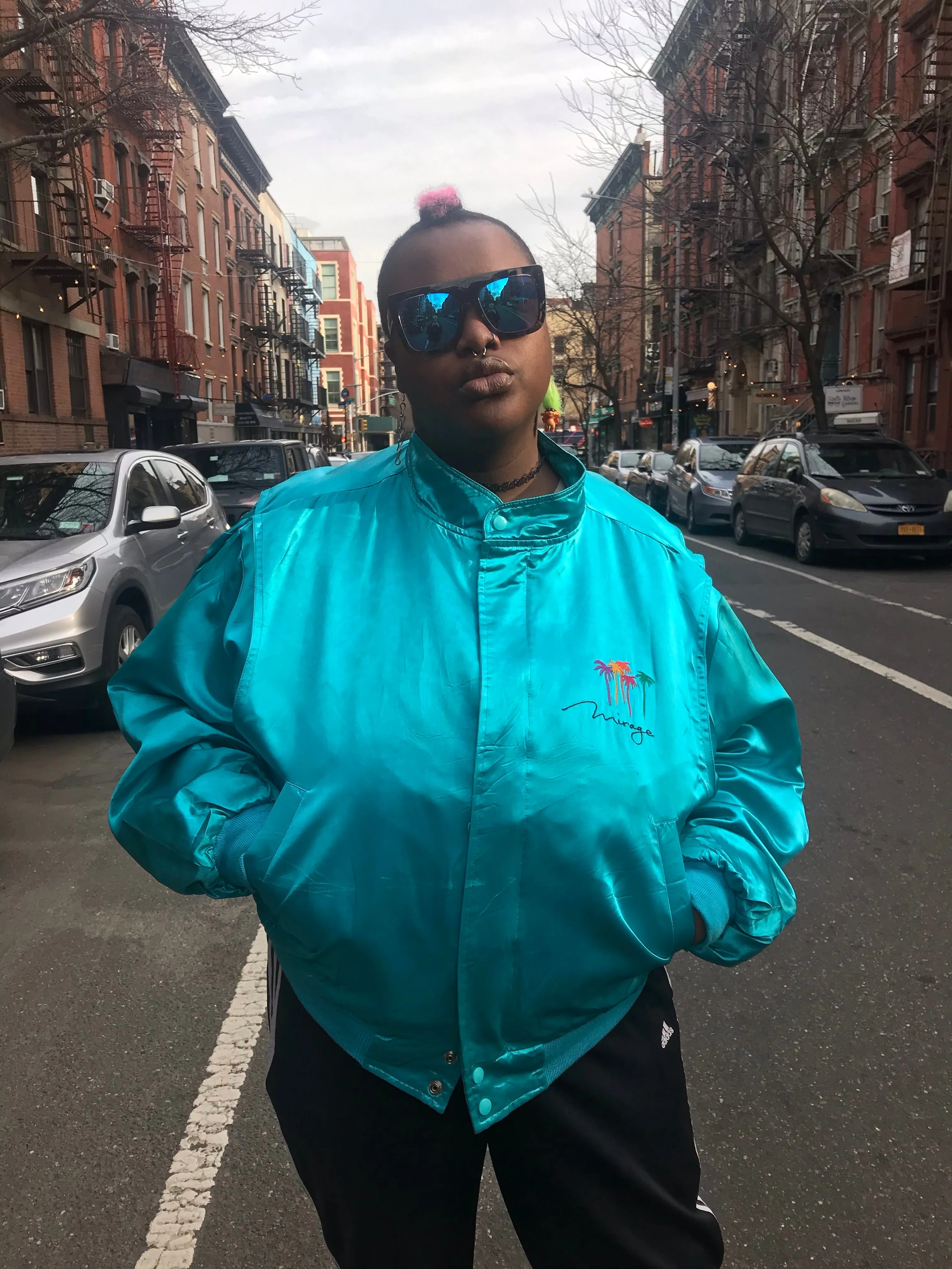 Vintage 80s Mirage Las Vegas Teal Bomber Jacket